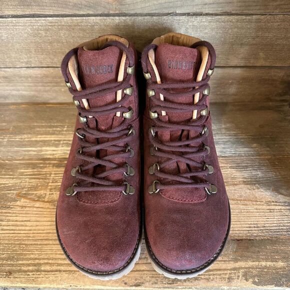 New Womens Birkenstock Jackson Maroon Suede Ankle Boots Size 37 US‎ 6-6.5 Narrow - Picture 3 of 6